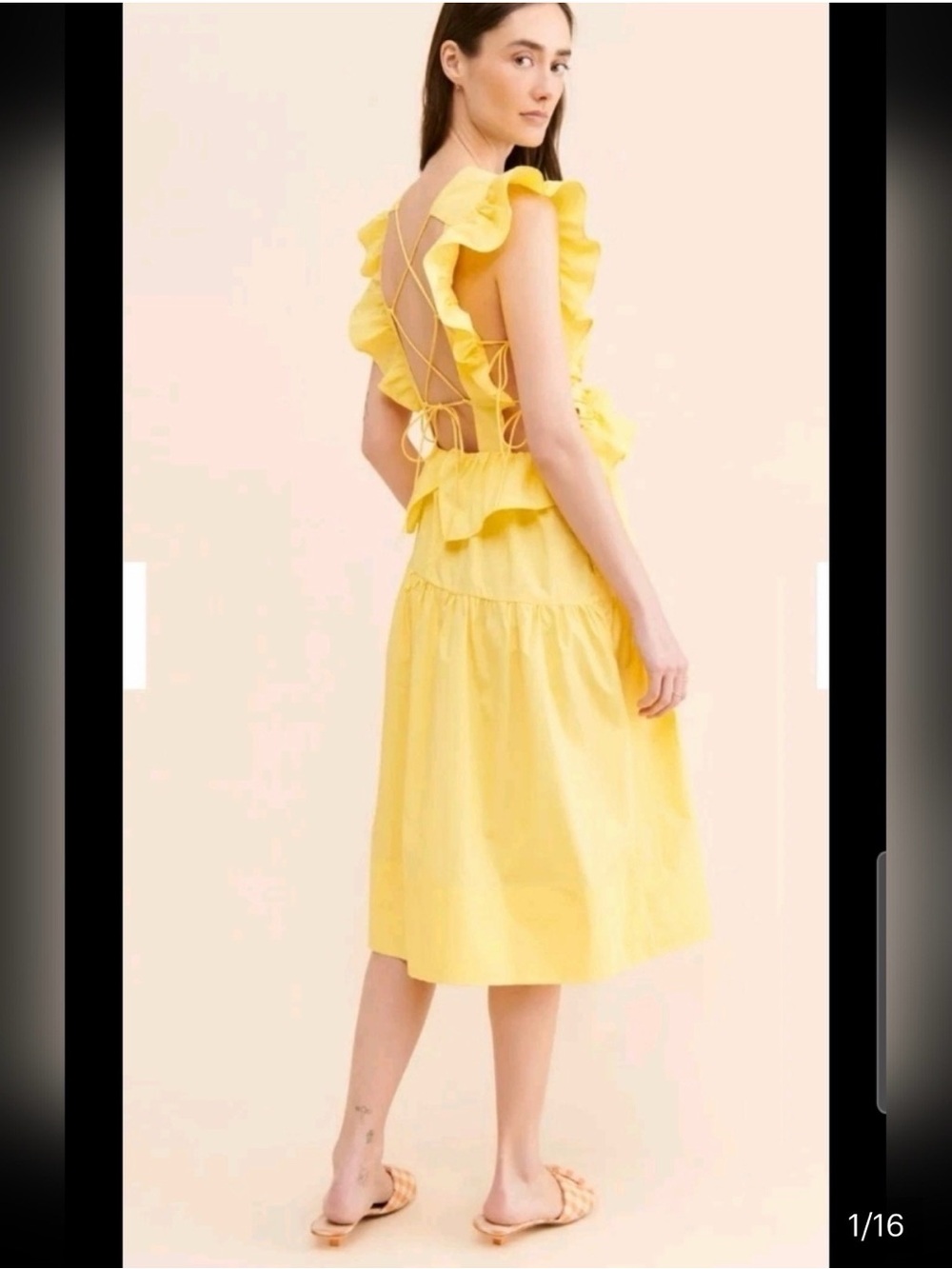 Ruffled Tie-Back Midi Dress in Yellow Allina Liu.